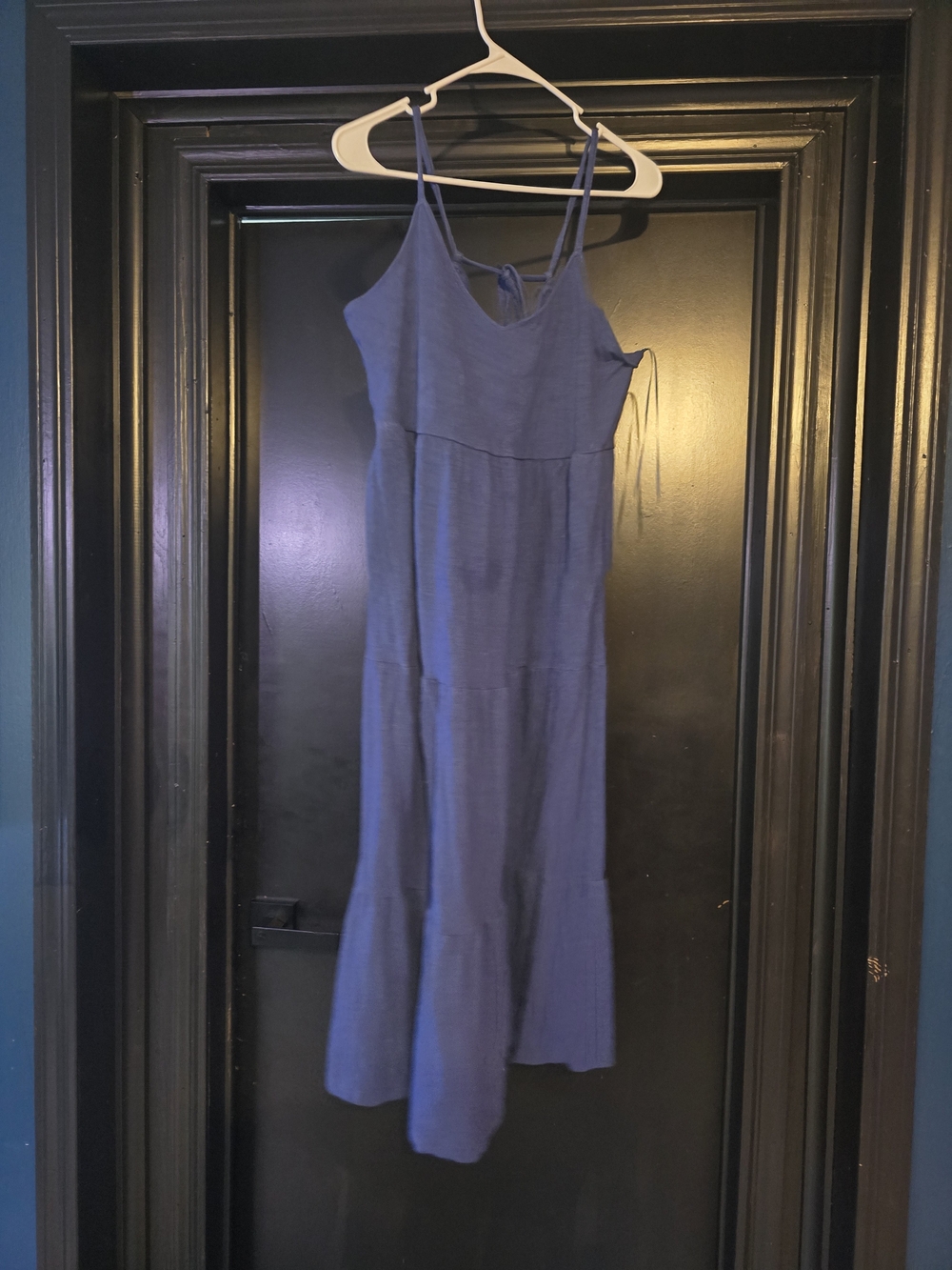 Women's Navy Blue Cotton Sleeveless Midi Dress